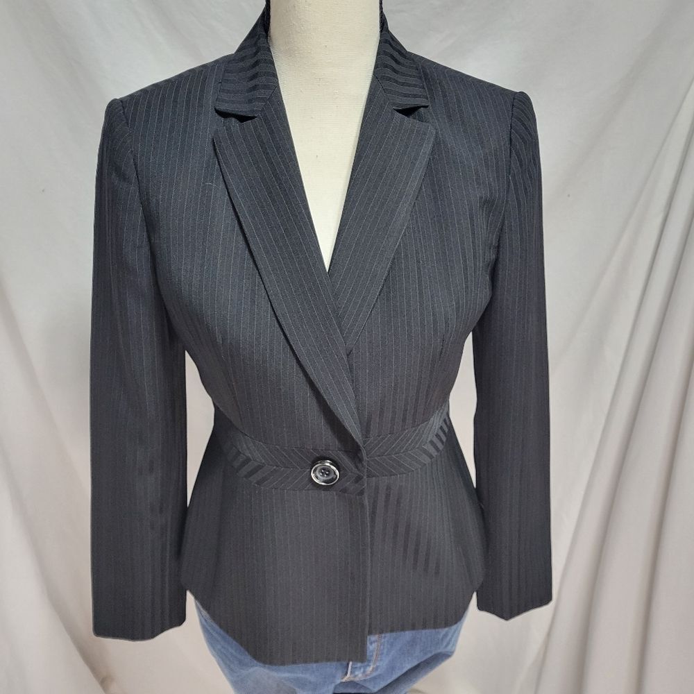 Evan Picone Suit Jacket, black pinstripe lined, size 2P